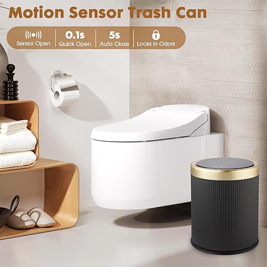 Automatic Bathroom Trash Cans Touchless, 3.7 Gallon Modern Motion Sensor Trash Can with Lid,Diaper Trash Bin,Plastic Smart Garbage Can Suitable for Toilet, Bedroom, Office, Kitchen -Dark Gray