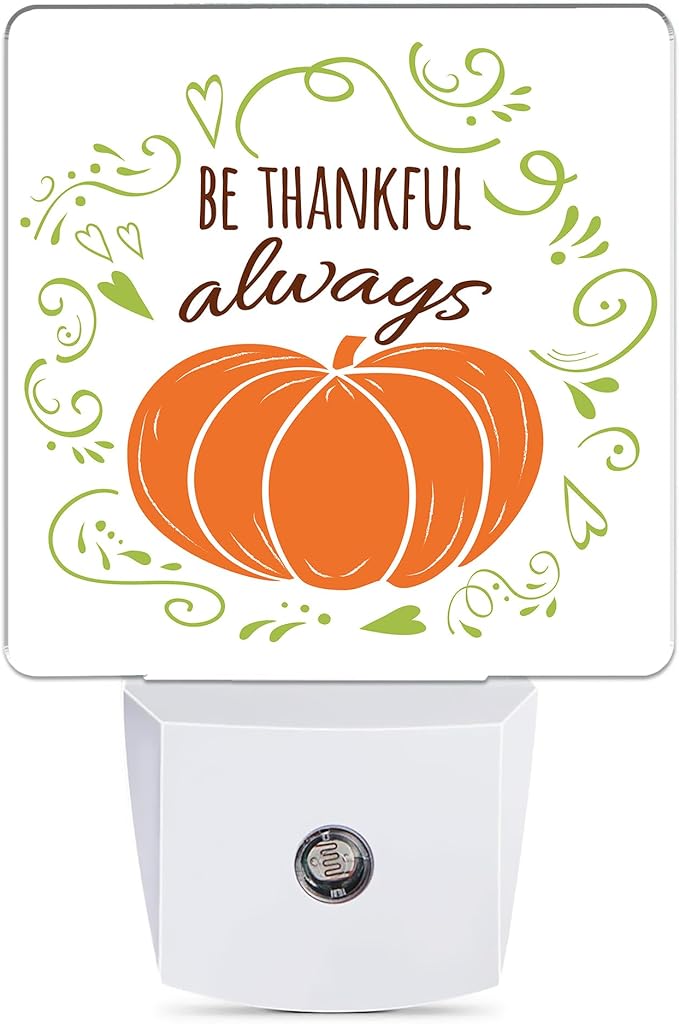 Thanksgiving Pumpkin Dusk to Dawn Night Light, Auto Sensor Lamp Home Indoor Stairway Kitchen Corridor, Night Lights Plug into Wall Decor, Boys Girls Women Men Room Gifts