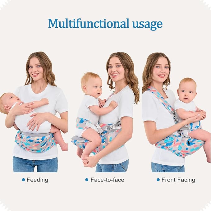 Baby Hip Seat Carrier Baby Waist Stool for Child Infant Toddler with Adjustable Strap Buckle Pocket Soft Inner Huge Storage,Light Grey