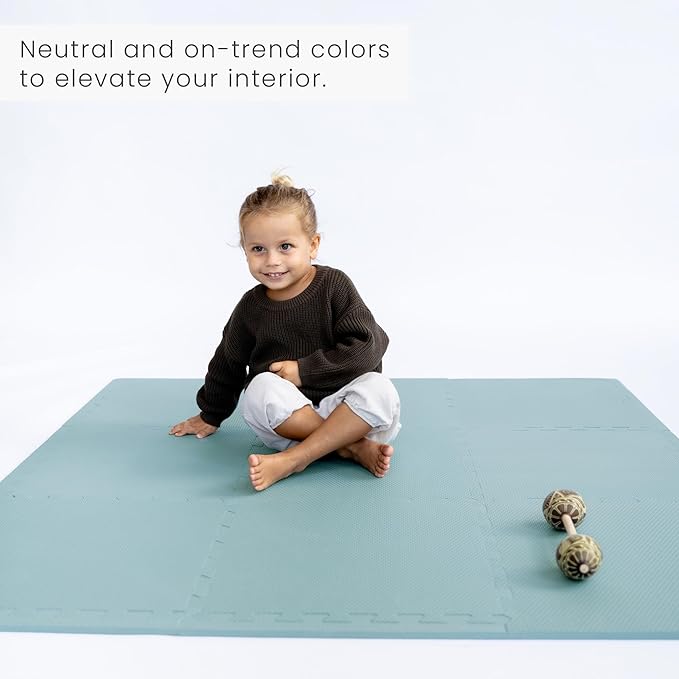 Toddlekind Solid Color Foam Play Mat 4x4 Baby Playmat. Stylish, Non-Toxic, Odorless, Plain Design Puzzle Play Mat 0m+ Mineral (Blue/Green)