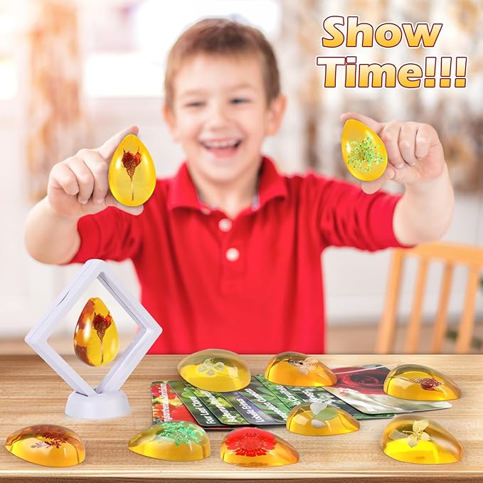 Flower Amber Dig Kit - 8 Flowers Specimens Excavation Kit, Flower Toy for Kids Girls, Plant Gift Dig Kits, Flower Plant Toys for Girls 6 and up Year Old Birthday Valentine's Day Gifts