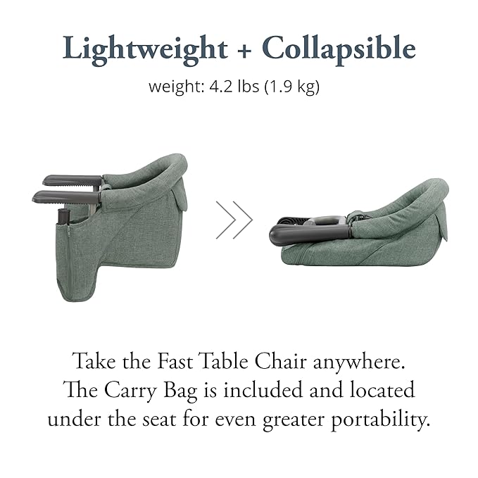 Inglesina Fast Table Chair - Pine Green Melange + Fast Dining Tray - Portable Baby High Chair - for Babies & Toddlers up to 37 lbs - Fits Tables 0.8'' to 3.5'' Thick - Compact - Travel Bag Included