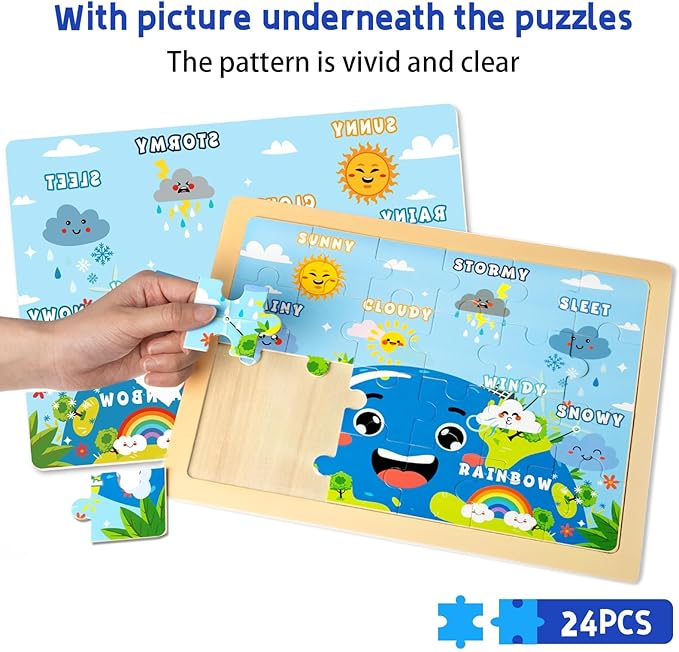 Christmas Wooden Puzzles for Toddlers 3-5,6 Packs 24Pcs Jigsaw Wooden Number Shape Puzzles for Ages 4-8,Preschool Educational Brain Toys Gifts for Boys and Girls 2 4 3 5 Year Old（Season）