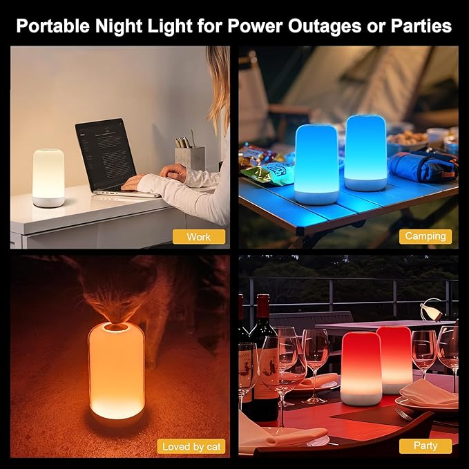 FRIDEKO HOME RGB Touch Bedside Lamp for Nightstand, 3 Color Temperatures Portable Rechargeable Cordless Night Light, Dimmable Mood Lighting for Bedroom, Living Room, Nursery, Breastfeeding, Kid, Adult