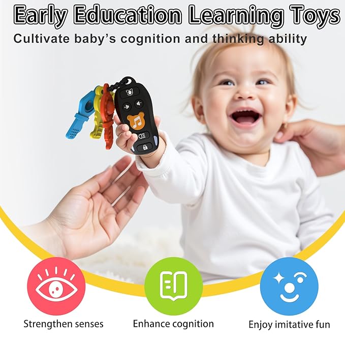 Baby Keys Toy - Baby Toy Car Keys Toddlers Pretend Keys with Music & Light Interactive Musical Sensory Learning Toys Birthday Gifts for Boys Girls Infant Kid Age 6+ Months