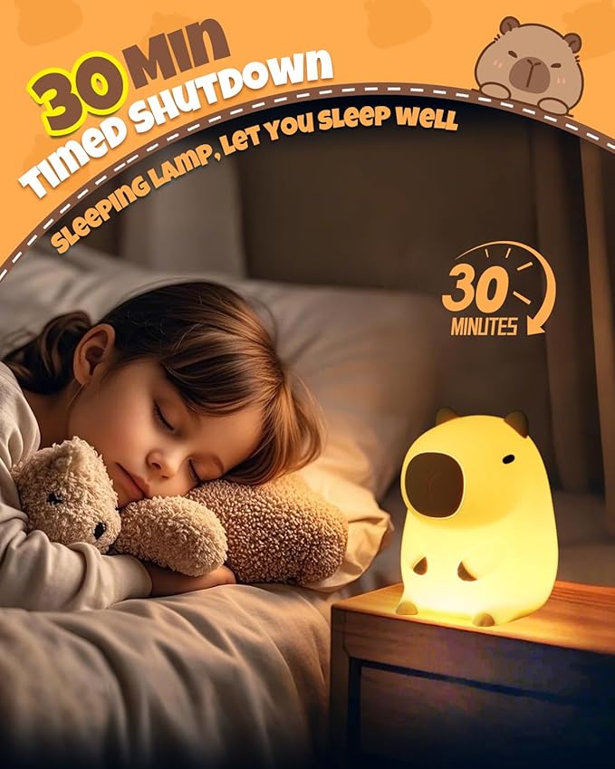 Cute Capybara Night Light, Animal Lamp, Food Grade Silicone, Rechargeable, 2 Level Dimmable, Squishy Nursery Nightlight for Desk Decor, Funny Gifts Stuff for Boys Girls Baby, White Elephant Gifts