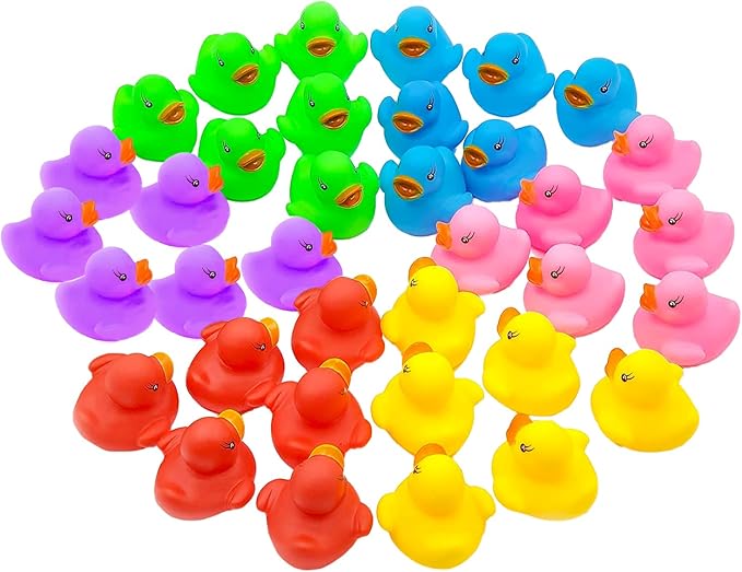 Classic Rubber Duck Toy Duckies for Kids, Six Solid Colors, Bath Birthday Gifts Baby Showers Classroom Summer Beach and Pool Activity, 2" (12-Pack)
