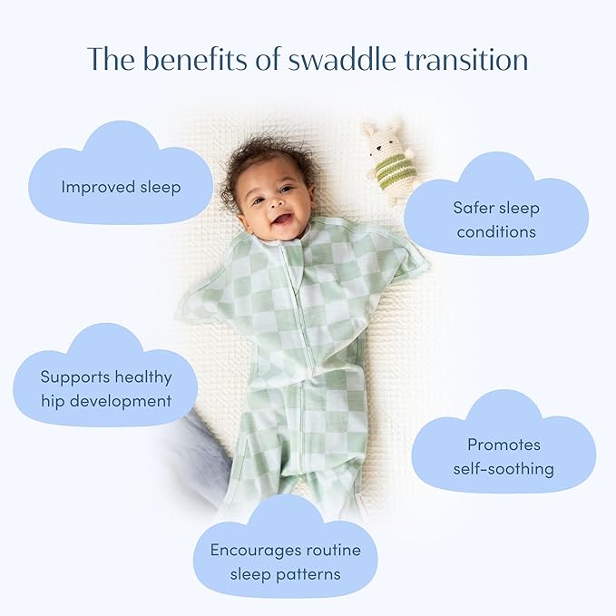 SleepingBaby Zipadee-Zip Transition Swaddle - Cozy Baby Swaddle Blanket with Zipper Convenience - Roomy Wearable Blanket for Easy Diaper Changes - Sea Green/Blue, Large (12-24 Month)