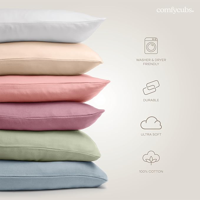 Comfy Cubs Toddler Pillow with Cotton Pillowcase, 13 x 18 in, 2 Pack - Travel and Sleep Support for Kids - Lightweight, Breathable Microfiber Fill - Soft and Cozy Small Pillow for Toddlers - Cream