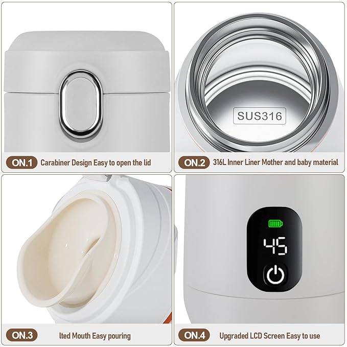 Portable Milk Warmer, Portable Bottle Warmer for Travel, 12 oz Instant Breastmilk Formula Warmer, Fast Heating & Long Battery Life, On The Travel Car Airplane Fast Heat Up