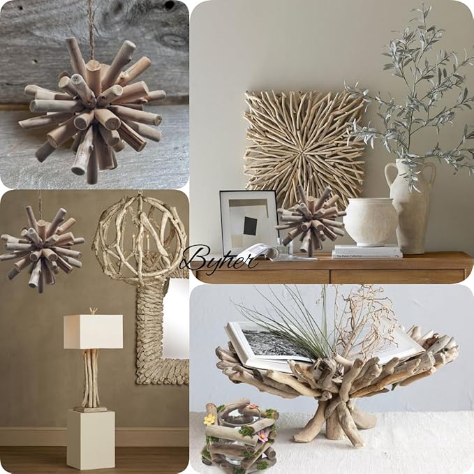 BYHER Driftwood for Crafts, 4.7 Inch Long 0.4-0.8 Inch in Diameter Driftwood Sticks for DIY Crafts Photo Props School Projects, Beach Wood Crafts Decor (20Pcs)