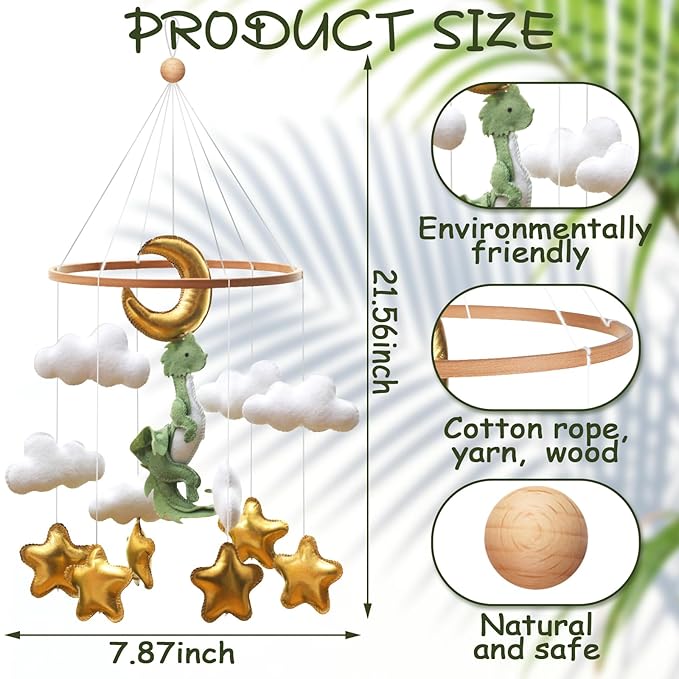 Wenqik Baby Crib Mobile for Nursery Green Leaf Dragon Mobile Crib Forest Green Forest Baby Shower Gift for Boys and Girls(Dragon)