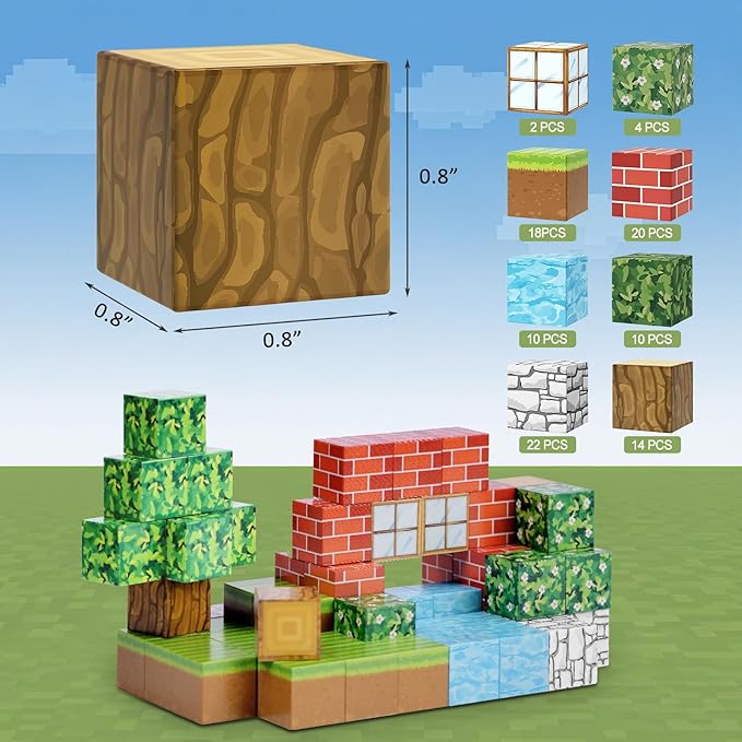 Hayder 100PCS Magnetic Building Blocks, Build Forest World Set, Stacking Magnet Cubes STEM Montessori Sensory Toys for Kids 3+