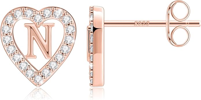 Anoup Christmas Gifts for Grandkids Girls Earrings - S925 Sterling Silver Post CZ Hypoallergenic Stud Heart Initial Earrings for Women Kids Jewelry Stocking Stuffers for Teen Girls Birthday Gifts