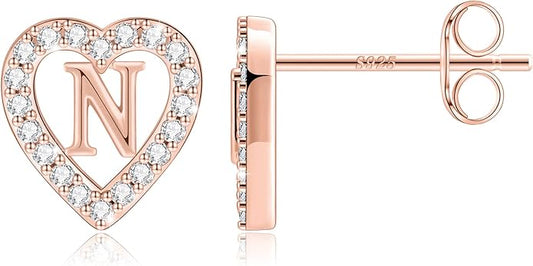 Anoup Christmas Gifts for Grandkids Girls Earrings - S925 Sterling Silver Post CZ Hypoallergenic Stud Heart Initial Earrings for Women Kids Jewelry Stocking Stuffers for Teen Girls Birthday Gifts