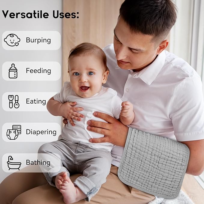 Muslin Burp Cloths for Baby 100% Cotton Burping Cloths for Boys Girls Large 20''X10'' Extra Soft and Absorbent 12 Pack - Multicolor