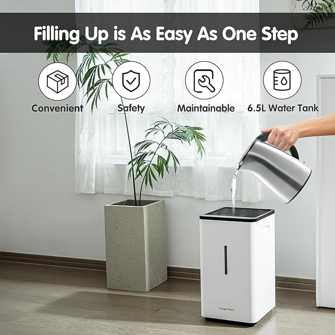 Evaporative Humidifiers |6.5L(1.8Gal) Tank for Whole Room Humidifier | 30 W Cool No Mist Humidifiers | 7 Speed | MAX Output 1500 ml/h | Auto Humid | Top Filling | White