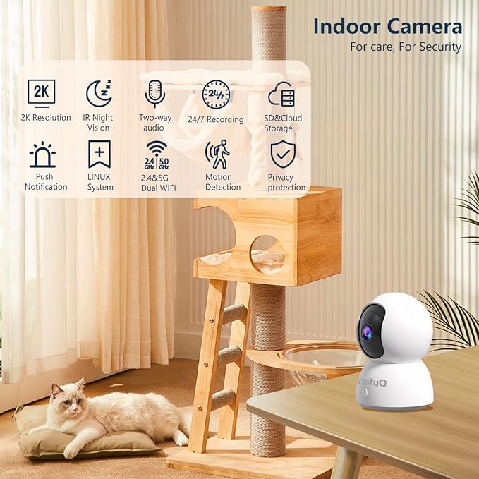 2K Indoor Camera, 5G/2.4G WiFi Pet Camera Home Security Camera for Baby/Pet Monitor with Phone app, Night Vision, 2-Way Audio, Cloud&SD, 360° Security Camera Wireless with Auto Tracking, Pan/Tilt