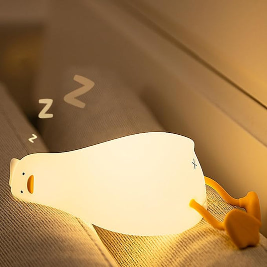 Lying Flat Duck Night Light, Cute Silicone Duck Lamp, LED Nursery Nightlight, Dimmable Bedside Touch Lamp, Rechargeable Light Up Duck for Breastfeeding Toddler White, LADK001WH