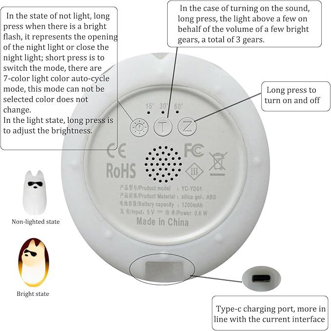 Cute Dog Night Light, 7 Colors Want Want Nightlight, LED Bedside Lamp, Touch-Sensitive for Bedroom, Living Room,Dorm Room Decor for Christmas Gift Baby Kids Girls Teens