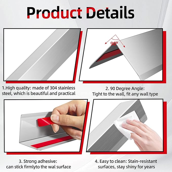 Stainless Steel Corner Guards 10 PCS Wall Corner Protector, 1 x 1 x 48 Inch Metal Corner Protectors for Walls, Silver