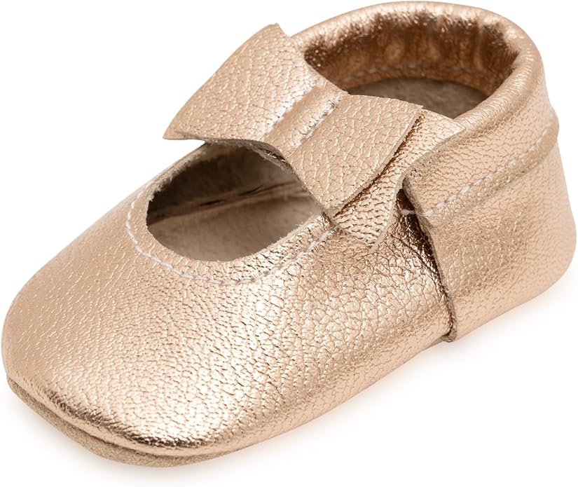 BirdRock Baby Bow and Knot Moccasins - Genuine Leather Baby Girl Shoes