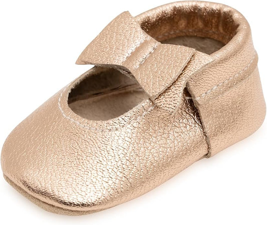 BirdRock Baby Bow and Knot Moccasins - Genuine Leather Baby Girl Shoes