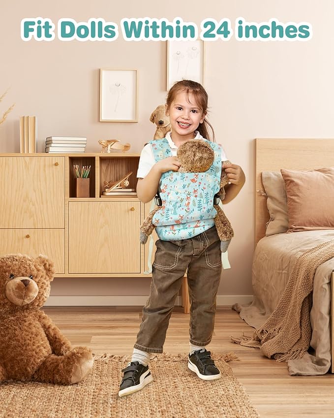 Lictin Baby Doll Carrier, Front and Back Doll Accessories Carrier for Little Girls, with Adjustable Straps for Stuffed Animal Reborn Baby Doll