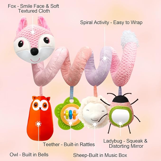 Car Seat Toys Infant Toys 0-6 Months, Newborn Toys 0-3 Months Brain Development for Carseat Stroller Crib with Music Rattles Teether, Baby Toy for 0 3 6 9 12 Boys Girls