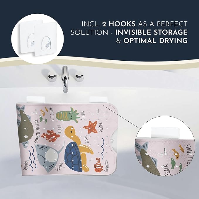 Homerella Baby Bath Tub Mat | Anti Mold Mildew Resistant Non Slip Kids and Adult Bath Tub Shower Mats | 40x16 inch Long with Suction Cups for Secure Grip Hooks for Storage & Drying | Machine Washable