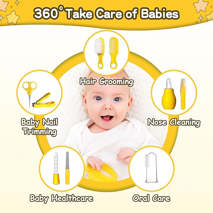 Baby Grooming Kit for Boys Girls Safety Newborn Nursery Essentials Grooming Set Gift for First-time Parents, Yellow 25 in 1