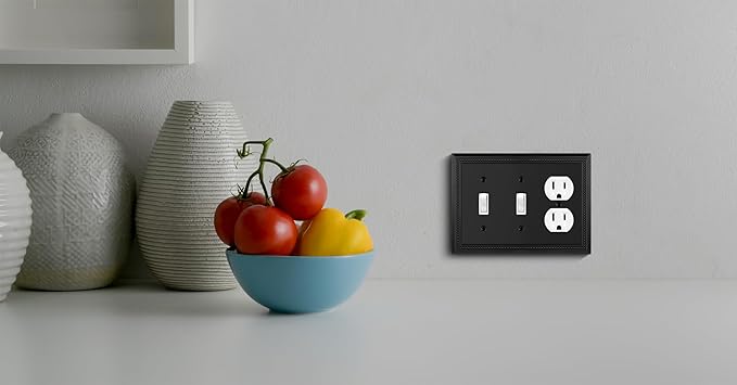 Henne Bery Sunken Pearls Heavy Duty Decorative Wall Plate Switch Plate Outlet Cover (Double Toggle/Single Duplex, Matte Black)