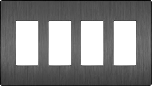 LIDER Brushed Finish Decorator Switch Cover, Screwless Wall Plate, Mid-Size 4-Gang 4.88" x 8.58", Unbreakable Polycarbonate Thermoplastic, UL Listed, LSWP-34M-BSG, Brushed Space Gray
