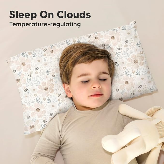 Toddler Pillow with Pillowcase - 13x18 My Little Cuddly Pillow, Viscose Derived From Bamboo Nursery Toddler Pillows for Sleeping,Kids Pillow,Small Travel Pillows,Mini Toddler Bed Pillow (Flora Vale)