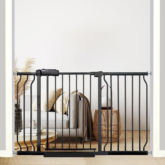48-53 Inch Extra Wide Baby Gate, Walk Through Safety Gate for House Doorways & Banisters, Black Heavy-Duty Metal with Extension Kit