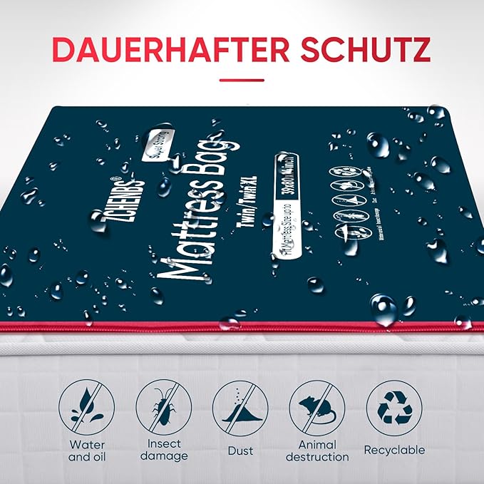 ZCHENBS® – Mattress Bags for Moving and Storage,Mattress Bag with Zippers,5 Mil Ultra-Thick Bed Bag,Waterproof,Anti-Tear,Heavy-Duty Mattress bag (Black, Twin/Twin XL-(1 Pack))