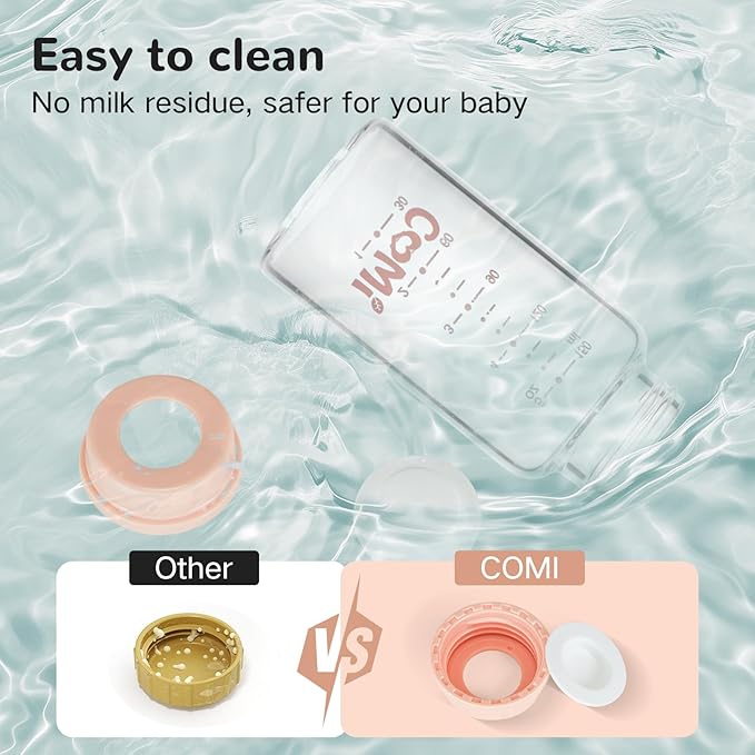 COMI Natural Glass Baby Bottle,Standard Neck Breastmilk Storage Bottle for Fridge,Breast Milk Container,Breast Pump Bottle Compatible with Medela Breast Pump,BPA Free,4PCS (5oz, 2 Gray+2 Pink)