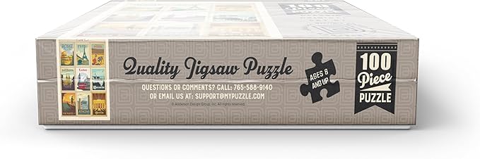 MyPuzzle World Travel: Multi-Image Print - Edition 1, Vintage Poster - Premium 100 Piece Jigsaw Puzzle for Adults