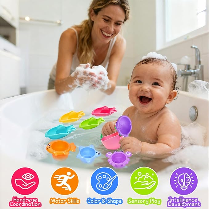 10PCS Baby Bath Toys for Kids Ages 1-3 Mold Free Water Toys for Toddlers 12+ Months Fun Bathtub Pool Beach Toys Safe Early Learning Water Table Toy for 2-6 Years Old Christmas Birthday Boys Girls Gift