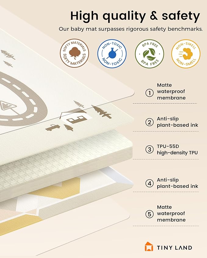 Tiny Land Baby Play Mat - Extra Large 78"x55" Waterproof Crawling Playmat for Infants & Toddlers, Reversible Non-Slip Foam Floor Mat, Soft Thick Foldable (Modern Zoo Oasis)