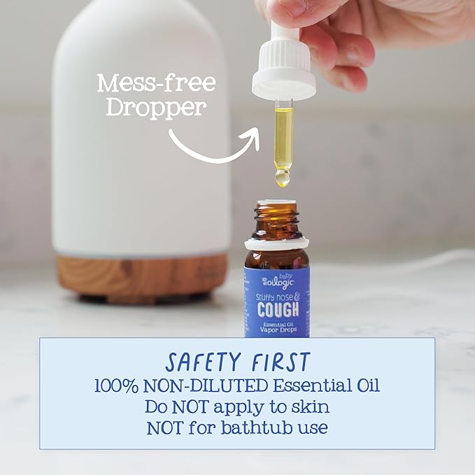 Oilogic Baby Essential Oil Vapor Drops for Diffuse & Humidifier, 2-Pack Set with Stuffy Nose & Cough + Slumber & Sleep - Baby Aromatherapy Oil is Safe for Babies, Kids & Toddlers
