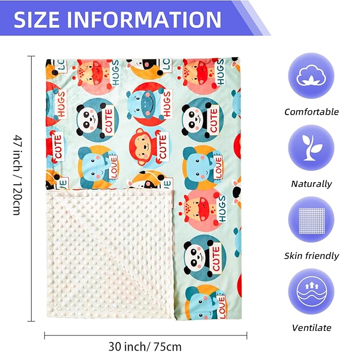 iEvolve Baby Nursery Bed Blankets Ultra Soft Double Layer Mini Blanket Minky Blanket Receiving Blankets Shower Gifts(Zoo,30 * 47in)