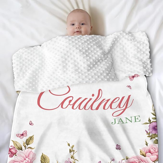 Personalized Baby Blankets for Girls & Boys - Super Soft Easter Blanket with Thick Double-Layer Dotted Backing, Personalized Baby Gifts for Baby Shower from Grandma (Purple-Yellow, Customize Now)