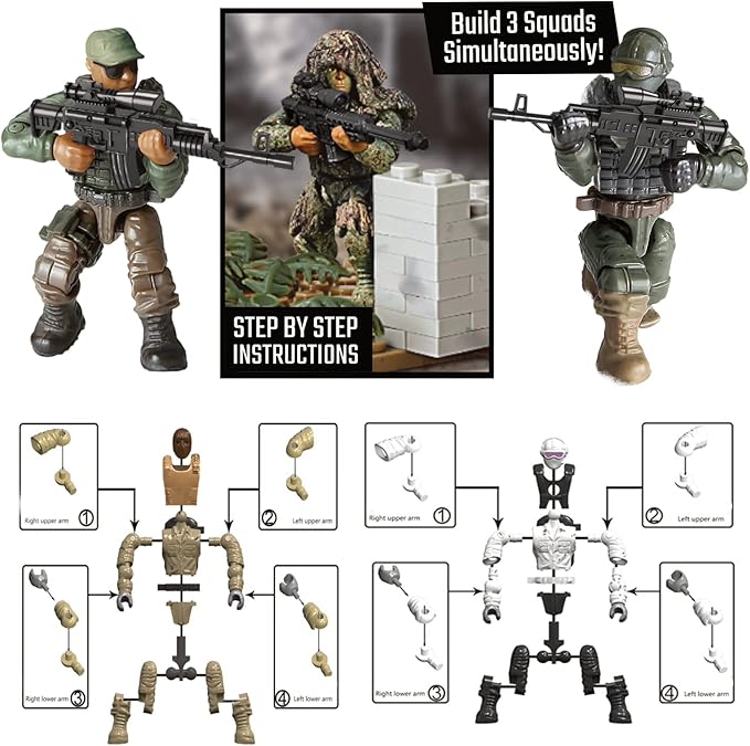 Special Forces US Military Mini Action Figures 3 Army Building Sets 9 soldiers Jungle Troopers Ghillie Suit Sniper Jungle Defence Squad Special Troops Toy10+ Kids & Parents Quality Family Time 443 Pcs