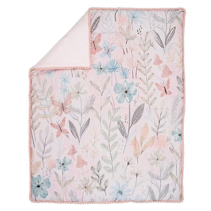 Lambs & Ivy Baby Blooms 3-Piece Pink Floral/Butterfly Baby Crib Bedding Set