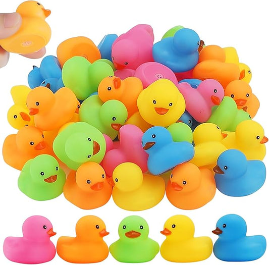 50Pcs Mini Rubber Duck Bath Toys, Multicolor Bath Ducks Bulk Float Duck Baby Bath Toy for Shower Birthday Party Favors Gift Classroom Summer Beach Pool Party Games
