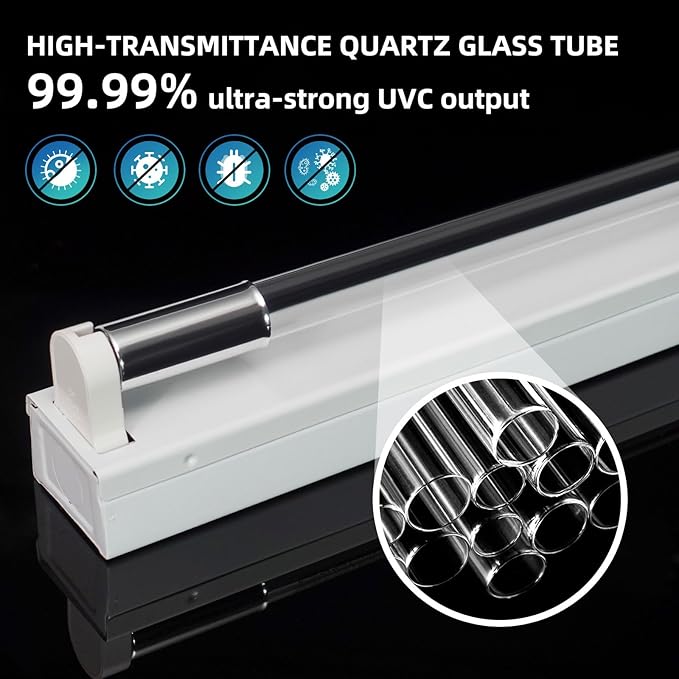 30W UV Sanitizer Light, Powerful UVC Lamp with Steel Suspension Wires, UV Sanitiztion Linear Light for Large Spaces-School, Factory, Hospital, Ozone-Free UVC Linear Batten 253.7nm, T8 G13 35.43 in