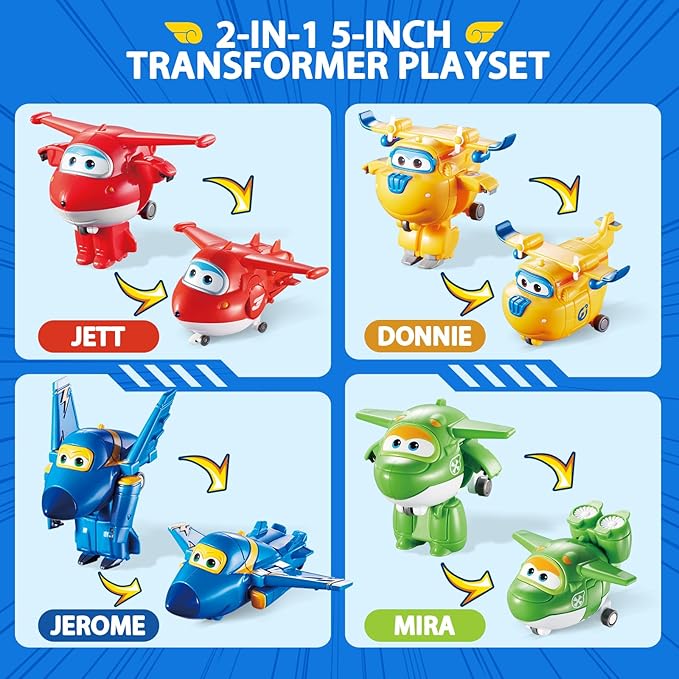 Super Wings - 5" Transforming Airport Airplane Toys Collection Playset Vehicle Action Figures | Plane to Bot | Fun Preschool Toy Plane for 3 4 5 Year Old Boys and Girls | Gifts for Birthday Kids
