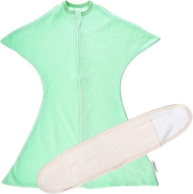 SleepingBaby Fleece Zipadee-Zip Transition Swaddle and Snuggle Strap Bundle - Roomy Baby Swaddle Blanket with Zipper Convenience and Wearable Blanket Accessory, Mint, Small (4-8 Month)