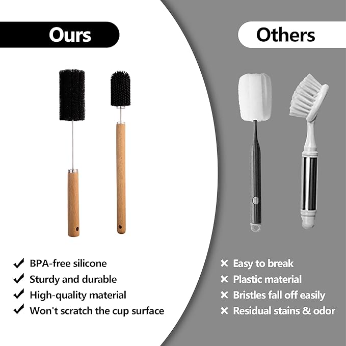 Baby Bottle Cleaner Brush Set Long Handle Silicone and Sponge Cleaning Brush for Beer Bottles, Cups, Wine Glasses, Coffee Mugs, Tumblers, Thermos,Replaceble Brush Head (4-Pack)